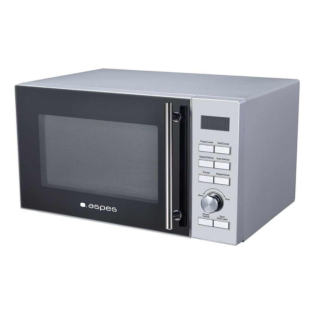Aspes Microondas 25 Litros Cerámico Inox AMWC25900DGN. 900W, 9 Programas, Modo Descongelación, Revestimiento Interior, Fácil Limpieza, Temporizador 95min.