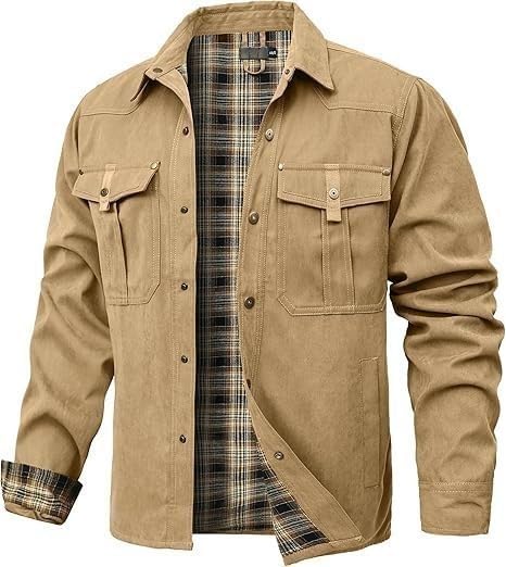Generic Design Jacket for (Couleur : Khaki) (SIZE: XL) Mens Lumberjack Flannel Fleece Shirt Check Plaid Work Coat and Quilted Jacket AU