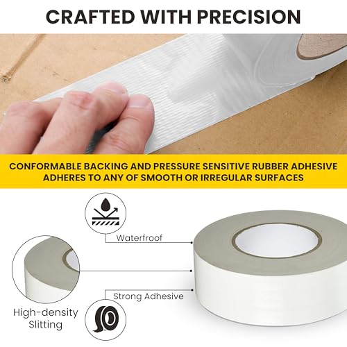 Image of T.R.U. Set of 2 White Durable Duct Tape Rolls, 11 Mil Thickness, 2 Inches by 30 Yards, High Strength, Flexible, No Residue, Water-Resistant and Tearable by Hand, Versatile for Indoor and Outdoor Use