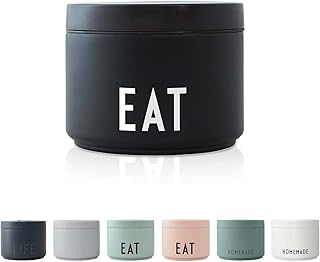 Design Letters Termos na żywność z łyżką, 330 ml, szczelny, izolowany słoik na żywność ze stali nierdzewnej bez BPA, izolowany termos na zupę z podwójną ścianką, dla dzieci lub dorosłych, czarny