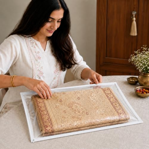 Image of Non-Woven Saree Storage Covers Set of 12 with Transparent Window & Smooth Zipper | White Saree Organizer Bags for Dresses, Lehengas & Garments | Wardrobe Storage Organizer
