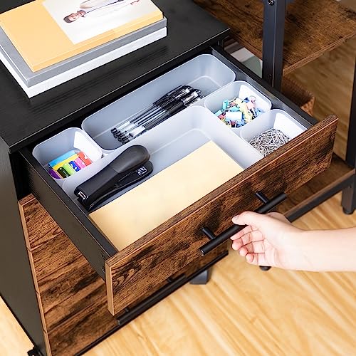 HOOBRO Aktenschrank, Rollcontainer mit 5 Schubladen, Holz Büroschrank, Kommode Aufbewahrungsschrank, Industrie Stil Einfache Montage Rustikal, Dunkelbraun und Schwarz EBF05WJ01G1