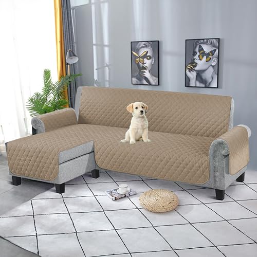 BESCH Funda Cubre Sofá Reversible para Chaise Longue 280cm Izquierdo/Derecho Universal Extrasuave y Antideslizante Color Beig