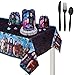 Mega Descendants 3 Birthday Party Supplies Pack For 16 With Plates, Cups, Napkins, Tablecover, Table Decorating Kit, Cutlery, Swirls, and Pin