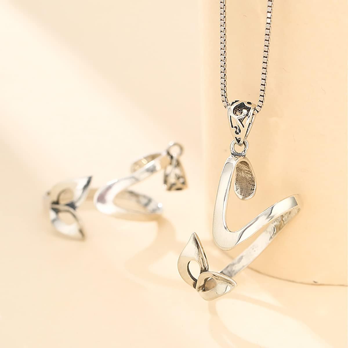 Thai Sterling Silver Fox Shaped Pendant Base Setting fit 17X30mm Irregular Cabochon for Necklace Jewelry Making Craft