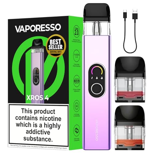 Vaporesso Xros 4 Vape Kit [Lilac Purple] - [10 COLOURS] - 1000mAh Battery, 2A Fast Charge (30 Min), 30W Output, Triple Power Levels, Anti-Leak - Works with XROS Pods - No Nicotine