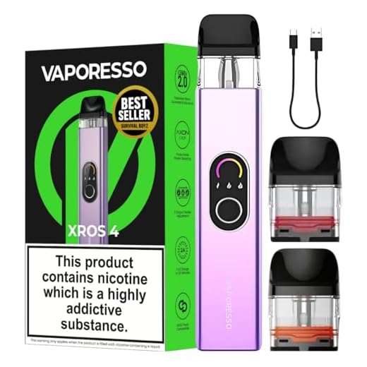 Vaporesso Xros 4 Vape Kit [Lilac Purple] - Available in 10 colours - 1000mAh Battery, 2A Fast Charging (30 Min), 30W Output, Triple Power Levels, Anti-Leak - Works with all XROS Pods - No Nicotine