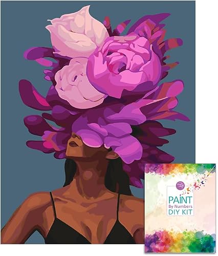 Easy Craft Paint by Number DIY Kit, 50x40cm- Beauty with Flower Hat - with Purple Hat