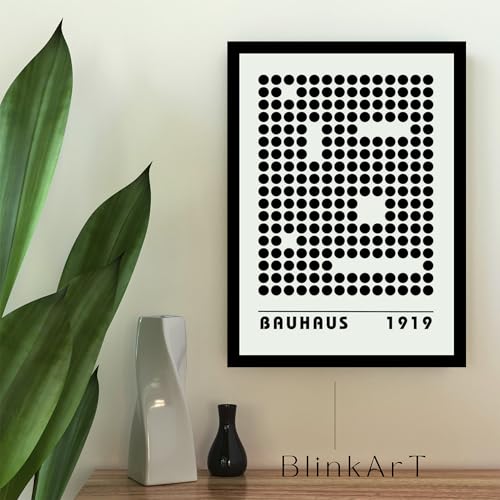 Image of BLINKART Vintage Bauhaus Retro Geometric Aesthetic Poster Gallery | Colorful Wrap Framed For Home Office Studio Living Room Modern Art Studio Decoration Abstract Shapes | (d95) | 13x10 Inch