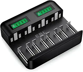 MPOWER - Carregador USB 8 Slots Multifuncional Para Pilhas Recarregáveis D, C, AA, AAA – Carga Rápida 1500-2100mA Modelo TB-6431 – Ideal Para Eletrônicos E Uso Diário