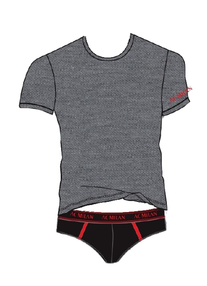 Completo Intimo Milan Ufficiale - T-Shirt + Slip Uomo - Grigio (Taglia L)