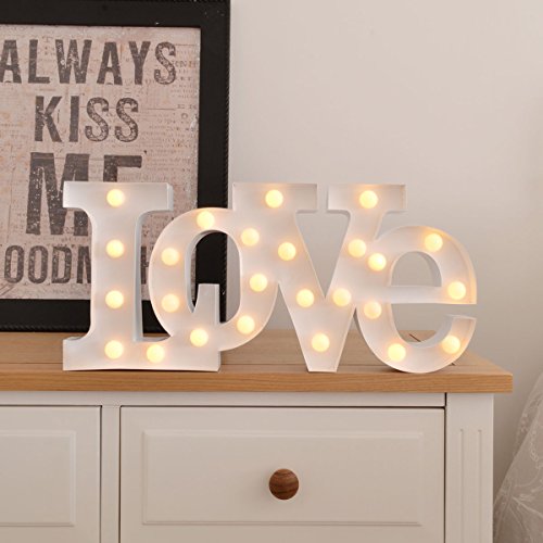 Image of Marquee Letter Light "Love" – Romantic Light Up LED Alphabet Letters –Light Bulb Letters – Vintage Decorative Night Lamp – Metal 9" White