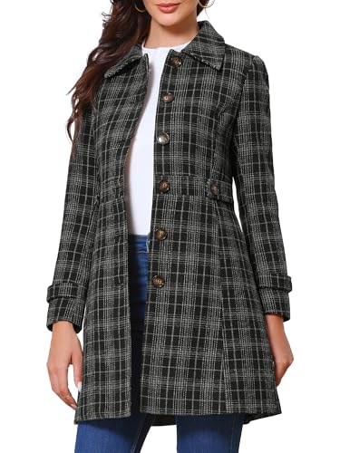 Image of Allegra K Plaid Pea Coat for Women