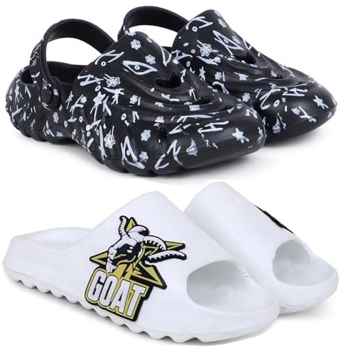 Image of Pampy Angel Combo Pack of 2 Slipper /Flip Flops /Slides /Clogs /Sandals with Adjustable Back Strap for Men (Cl-N11,Y-to-Goat)