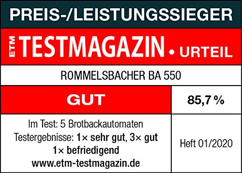 ROMMELSBACHER Brotbackautomat BA 550-13 Programme, automatisches Zutatenfach, 2 Brotgrößen (700 g / 900 g), einstellbarer Bräunungsgrad in 3 Stufen, auch für glutenfreies Brot, Edelstahl/schwarz – Bild 7