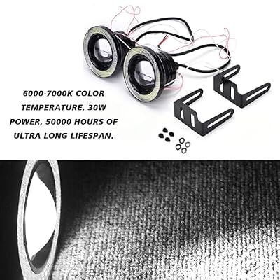 Angel Eye Fog Lights LED Halo Ring DRL Headlights, Super Bright Fog Lamp with Round COB Aperture, 12V 10W Daytime Running Projector Light Bulb Fits Car Truck Moto SUV (White)