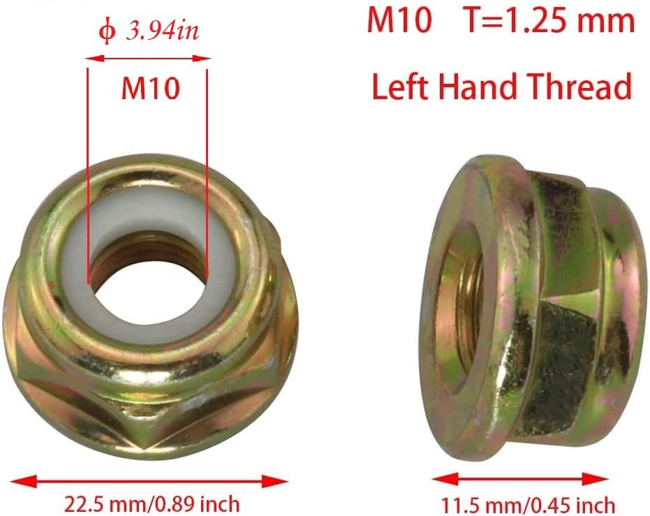 Lot De 5 écrous M10 X 1.25 Filetage Inversé Gauche Pour Débroussailleuse - Dimensions 22x11 Mm - 8