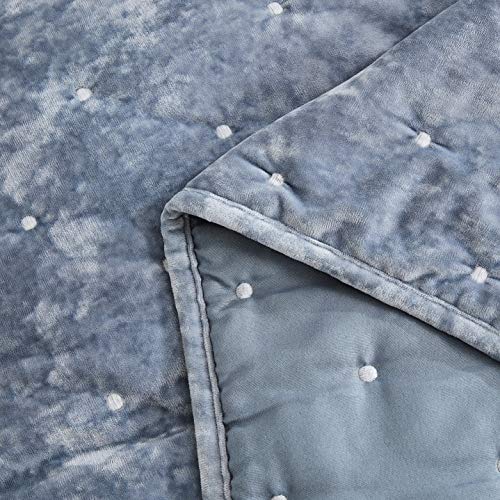 Tache Velvet Dreams Luxurious Velveteen Velour Super Soft Plush Warm Cozy Diamond Tufted Polka Dot Quilted Coverlet Light Powder Blue Bedspread Set, California King #TOP7