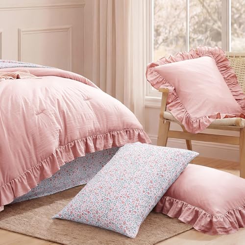 BLOOMHAVEN Full Size Comforter Sets-7 Pieces Ruffle Bedding Floral Sheet by BLOOMHAVEN - Used condition - Image 7