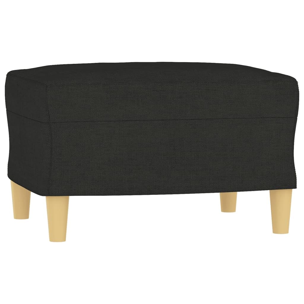 3-częściowy zestaw sof, czarny materiał, 2 x dwuosobowa sofa 120 i 140 cm, podnóżek, tapicerowany zestaw z poduszkami do salonu, biura, pokoju gościnnego, przytulny, zajmuje mało miejsca