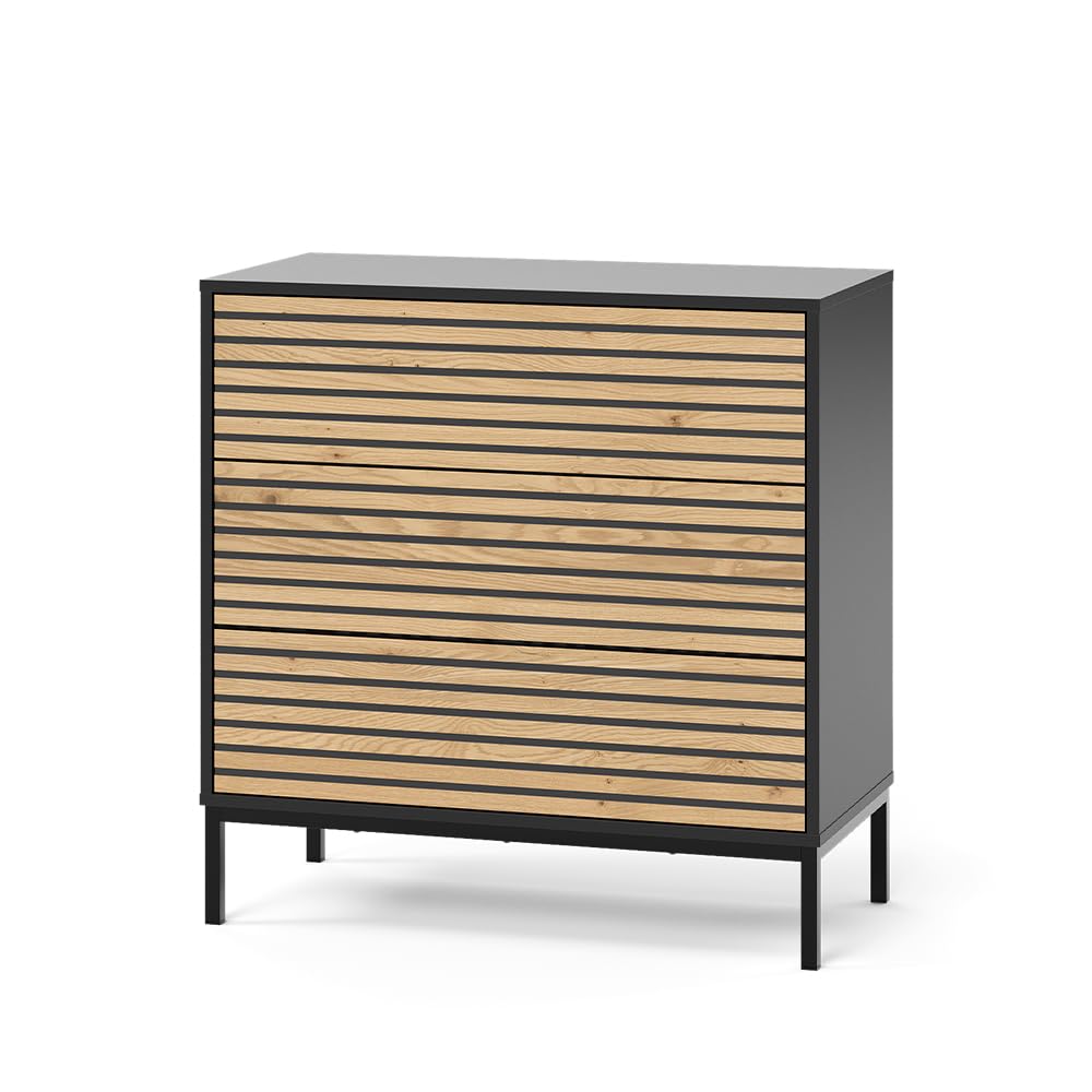 Vicco Cassettiera Eliza, Rovere dorato/​antracite, 80 x 81.2 cm 2 cassetti, per la conservazione e l'organizzazione in soggiorno o camera da letto
