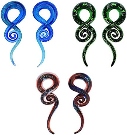 Ear Stretching Glass Spiral Tapers Gauges 4g-9/16 Blue, Glow in The Dark, Purple, Green, Red