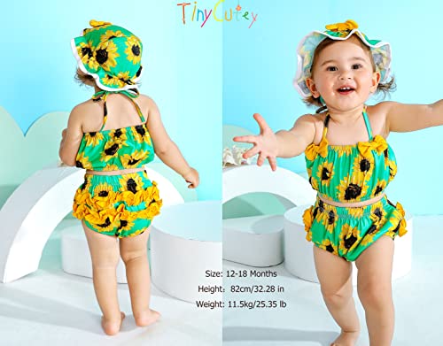 Tiny Cutey Infant Baby Girl Bikini Swimsuit Sunflower 2 Piece Bathing Suit Halter Top Bikini Bottoms Swimming Suit (Blue-Sunflower, 6-12 Months) #TOP1