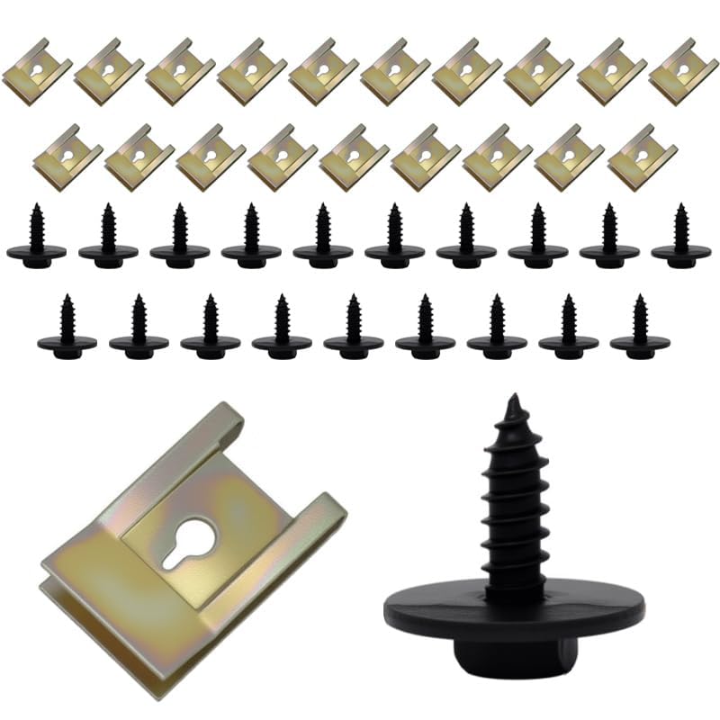 Azlanway Assortiment Agrafes De Carrosserie, 20 Pièces U-clip Et De Vis De Fixation pour Garde-boue, Pare-chocs, Capots Et Panneaux Intérieurs