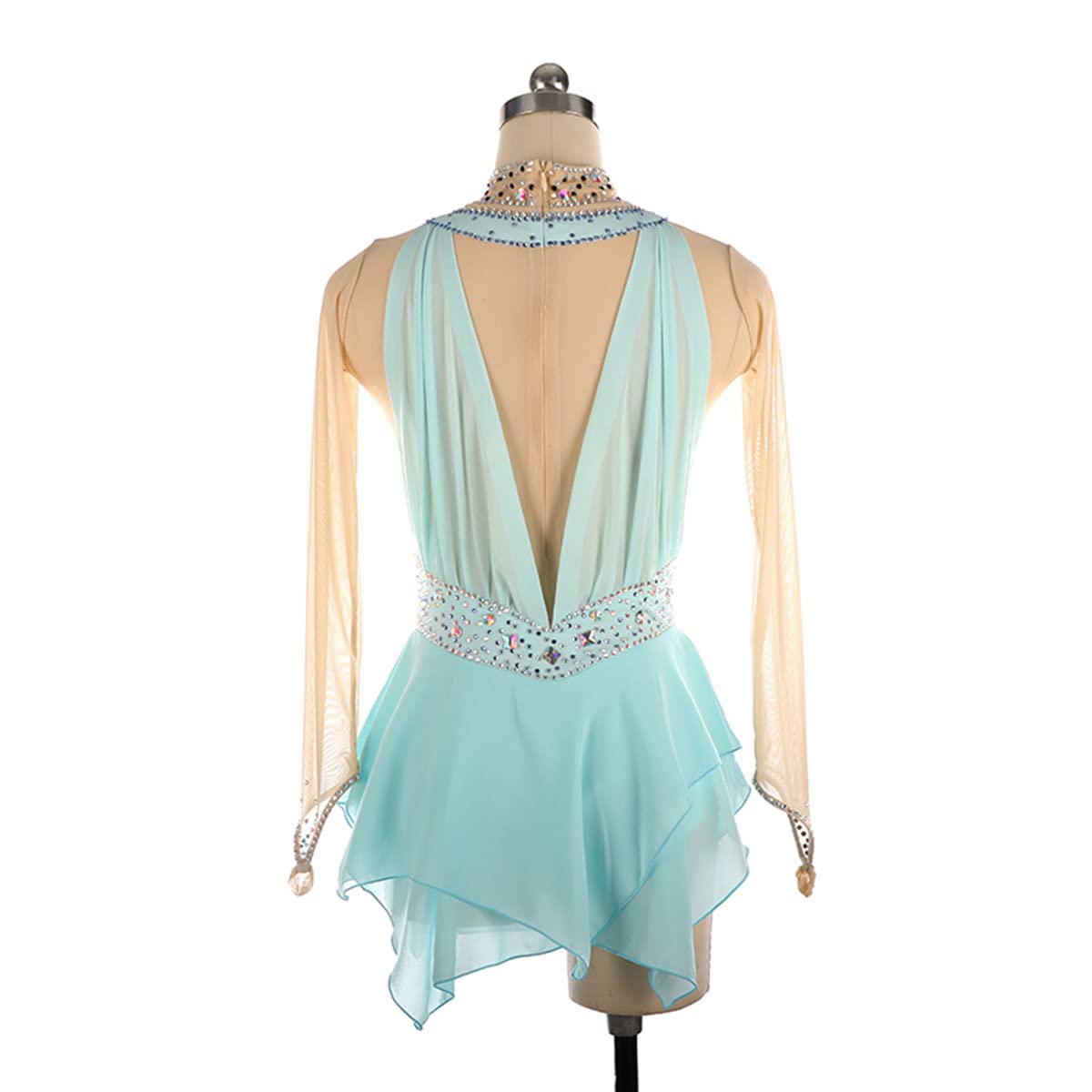 Costume da pattinaggio per ragazze adulte dolcevita blu diamante maniche lunghe gonna pattinaggio ragazze body ginnastica gara allenamento atletica femminile (L, blu)