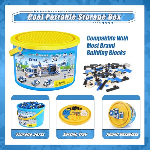 WishaLife 8 in 1 City Police Mobile Command Center Truck Toy Building Set, with Police Station Toy, Police Car Toy, Helicopter Toy, Boat Toy, Fun Police Toys Gift for Kids, Boys and Girls Ages 6 Plus