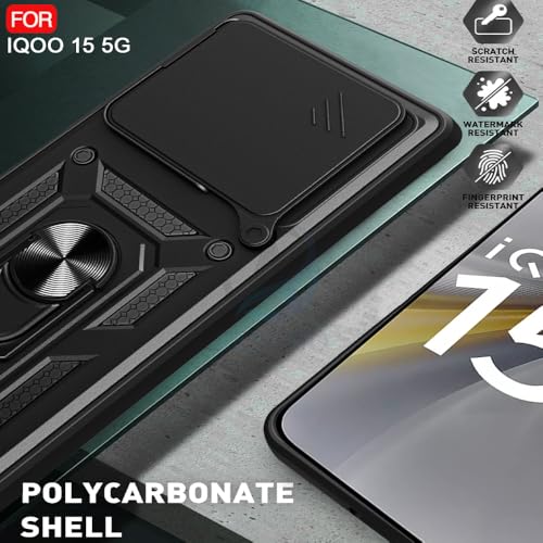 Image of AESTMO Tough Armor iQOO 15 5G Bumper Back Case Cover | Ring Holder & Sliding Camera Shield Cover | 360 Degree Protection Back Case Cover for iQOO 15 5G (Black)
