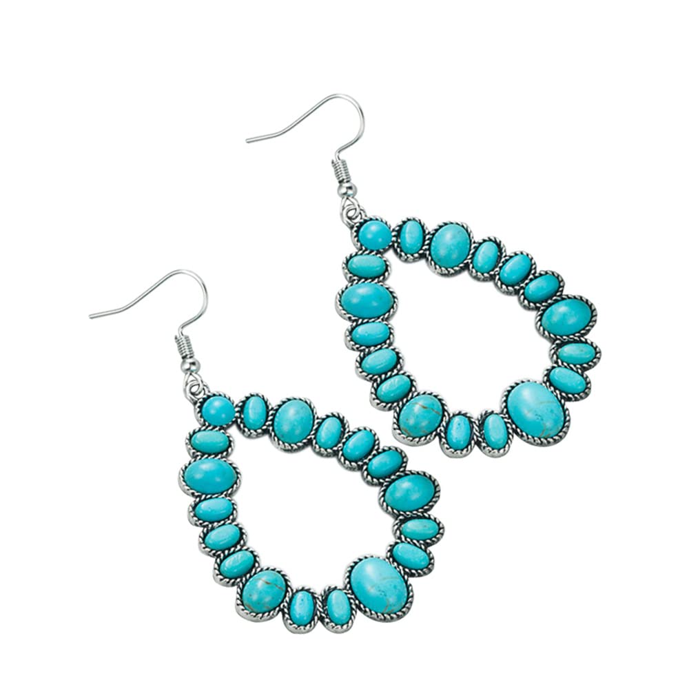 Bohemian Turquoise Geometric C Shape Drop Dangle Earrings Ethnic Hoop Colorful for Women Girls Statement Western Cowgirl Tribal Boho Jewelry