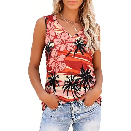 Summer Tops for Women Sleeveless V Neck Tshirt Loose Fit Casual Tank Tunic Blouse 2026