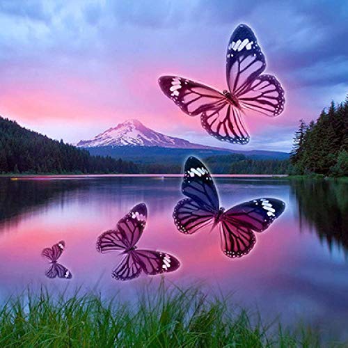 Kit Broderie Diamant 5D Lac Violet et Papillon - Mosaïque Résine Complète Point de Croix