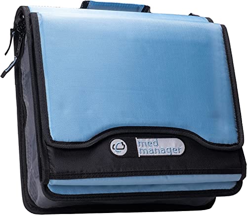 Med Manager Diabetic Supply Organizer with Insulin Cooler Travel Case, Holds (15) Pill Bottles - (11) Standard Size and (4) Large Bottles, Light Blue, 13 inches x 13 inches x 4.5 inches