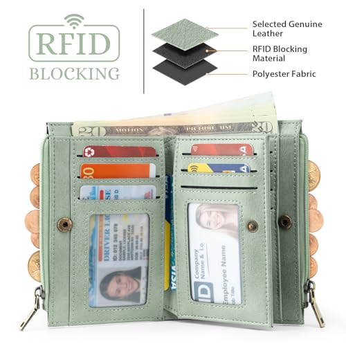 Image of XINNSTAR Small Wallet for Women RFID Blocking Leather Trifold, Green