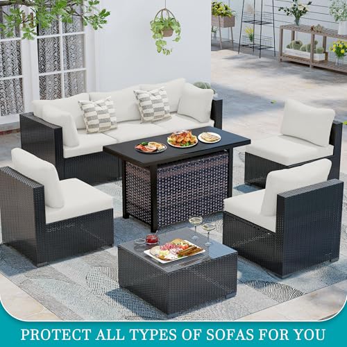 Image of 14Pcs Stretch Patio Cushion Covers,Outdoor Couch Covers Replacement,Outdoor Couch & Sofa Slipcovers,for Patio Furniture Cushion Covers,Washable Reusable Furniture Protector (Jade White,Cover Only)