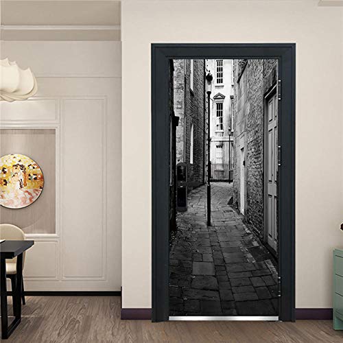 YQLKD Stickers Porte Papier Peint Auto-Adhésif De Porte De Vue De Rue Noir Et Blanc PVC Home Poster Mural