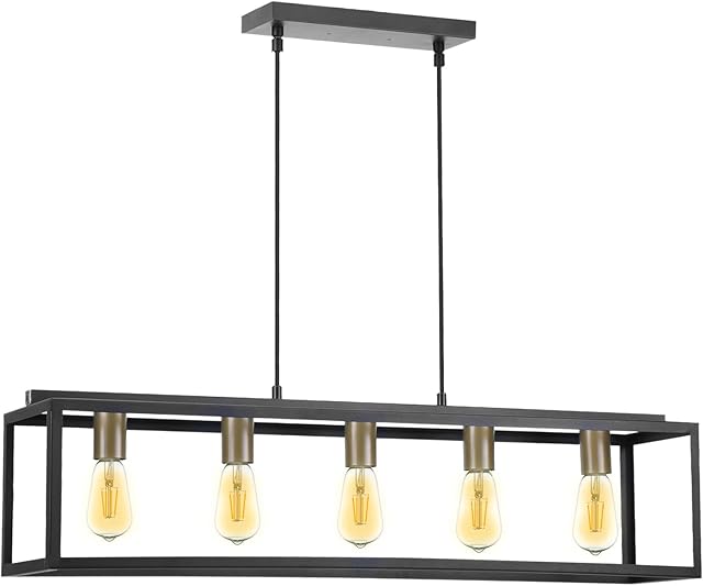 BESTIELAM Pendant Lighting, Modern Industrial Chandelier with 5 Light, Ceiling Lights, 60W Matte Black Frame Island Lighting for Foyer, Pool Table Light, Dining Room, Farmhouse, Club (Without Bulbs)