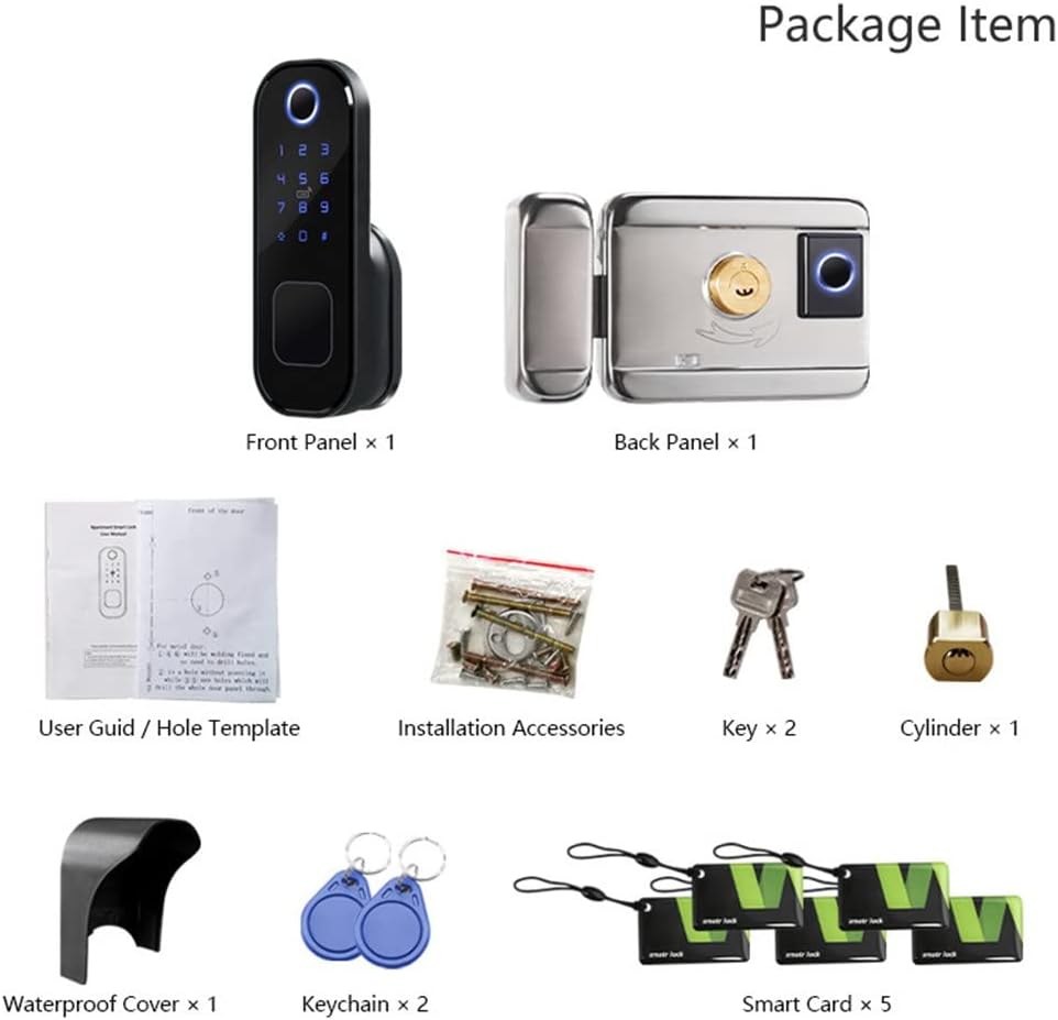 Electronic Door Lock Double Sided Garden Outdoor Gate Lock app Passcode Card Keyless Front Fingerprint Lock