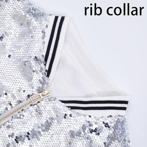 A ARFAR Women Sequin Jackets Flip Striped Collar Glitter Varsity Striped Bomber Sparkly Coat Party Outwear Ladies Shiny Cloth3