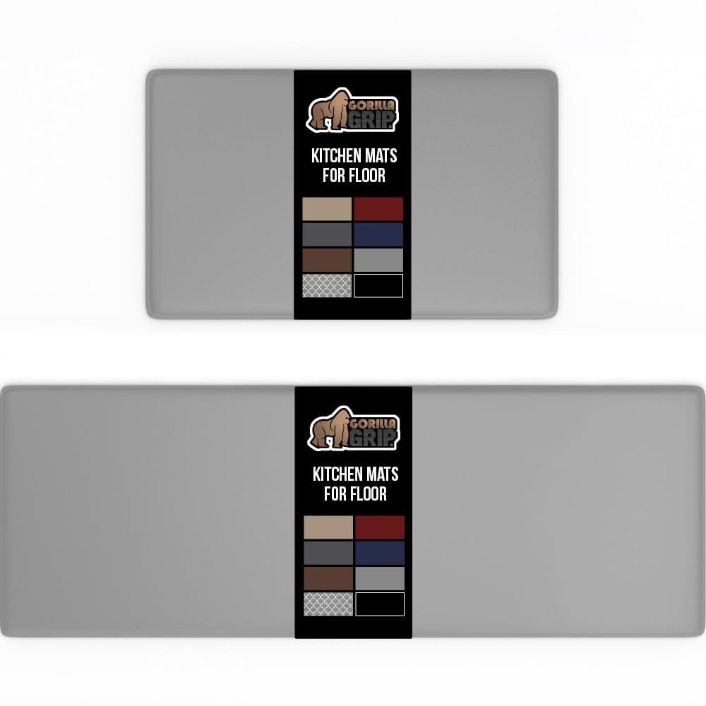 GORILLA GRIP Cushioned Kitchen Mats for Floor, 2 PK, 17x48+17x24, Gray