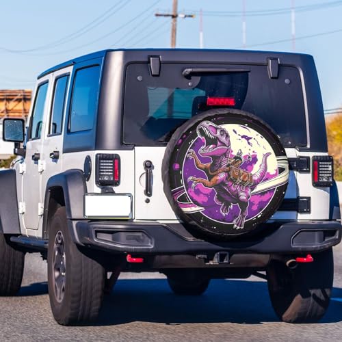 Image of Dujiea Astronaut Riding A Dinosaur Spare Tire Cover, Universal Wheel Tire Cover Waterproof Dust-Proof Tire Protectors for Trailer Rv SUV Truck Camper and Many Vehicle 14 15 16 17 Inch