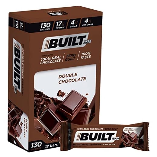 Built Bar 12 Pack High Protein Energy Bars | Gluten Free | Chocolate Covered | Low Carb | Low Calorie | Low Sugar | Delicious Protien | Healthy Snack (Double Chocolate)