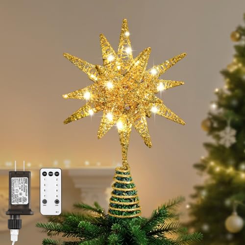 Lewondr Christmas Tree Topper, Plug 3D Starburst Lighted Star Tree Topper