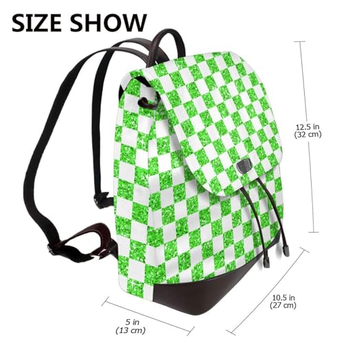 Glitter Green White Checkered Chessboard Flag Lightweight Daypack Bag Microfiber PU Leather Backpack for Travel Business Commute Gym2