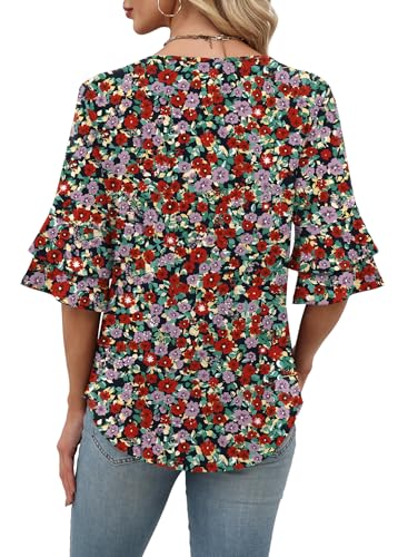 Image of OFEEFAN Spring Tops for Women Boho Shirts Fashion Clothing Cute 3 /4 Length Sleeve Blouses Dressy Casual Summer Outfits