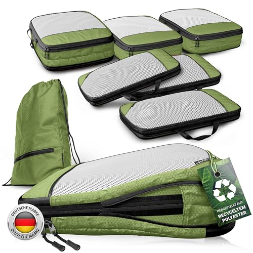 Packwürfel Kompression für Koffer und Rucksack [7-teilig] mit Packbeutel - mehr Platz im Koffer oder Backpack durch Kompression – Packing Cubes Kompression für deine Wander Ausrüstung (grün)