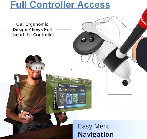Gaze VR | VR Golf Club Attachments for Meta Quest 3 & 3S | Pro Grip | Right & Left Controllers | Red - 3
