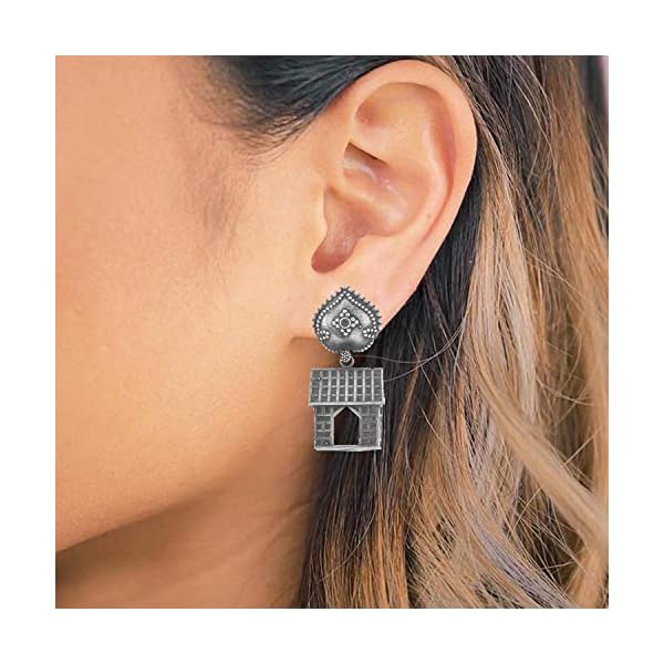 Om Jewells Multicolour Rhodium Oxidized Metal Jewellery Earrings Studded with Kundan Stones for Women -Combo of 4 - Image 3